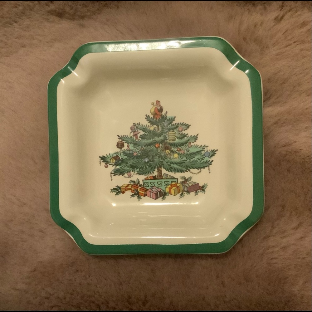 Spode England Christmas Tree Green Rim Ashtray Plate